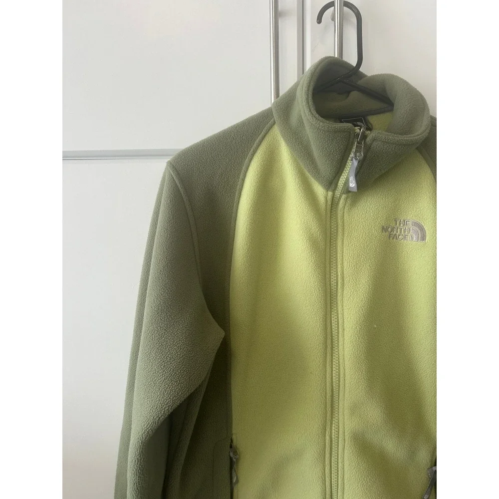 The North Face‎ Full Zip Fleece Jacket Green Two Tone Mock Neck Mens Medium